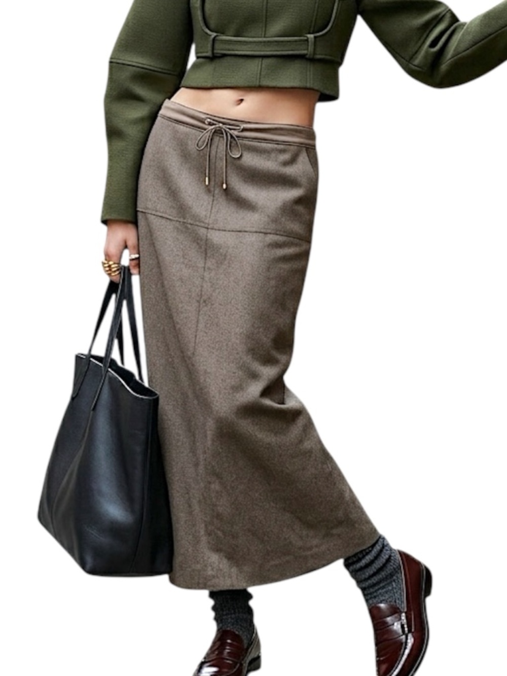 VTG 90s Y2K pure wool brown old money quiet luxury minimalist long maxi skirt 14